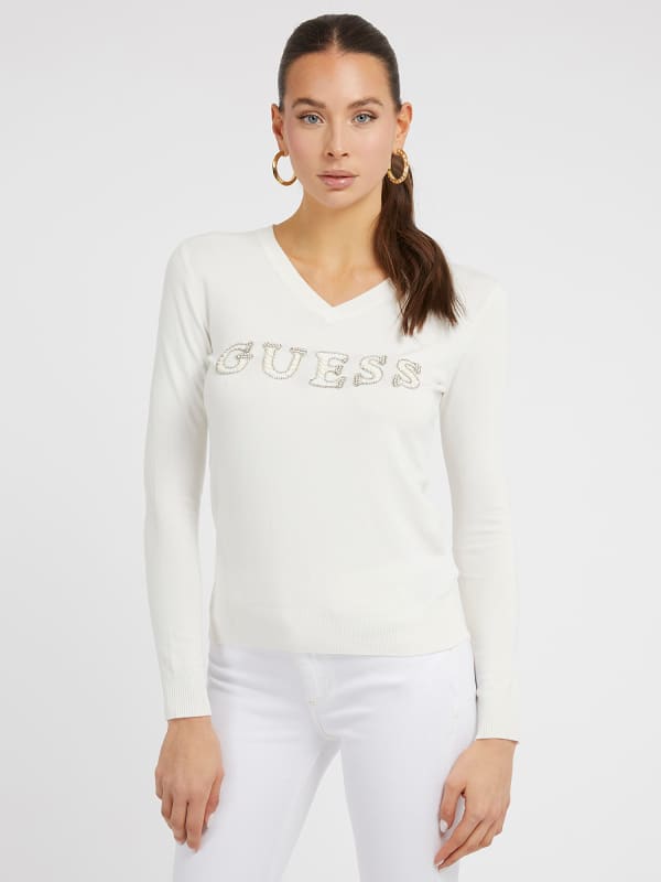 Guess Rhinestones Front Logo Sweater