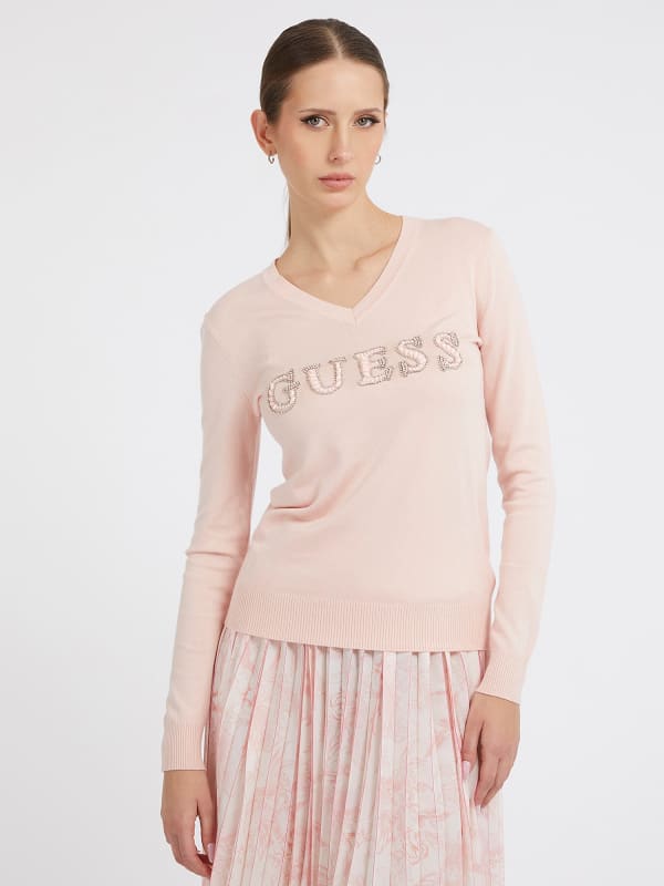 GUESS Pull Logo Strass Sur Le Devant