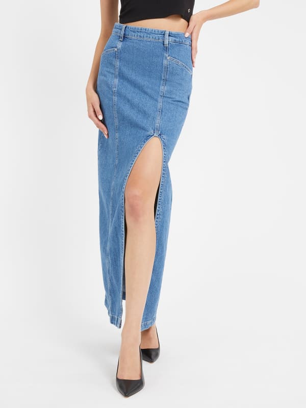 GUESS Lange Rok In Denim Met Voorsplit