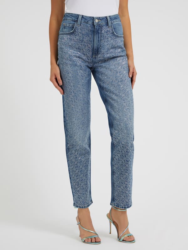 Guess Rhinestones Mom Fit Denim Pant