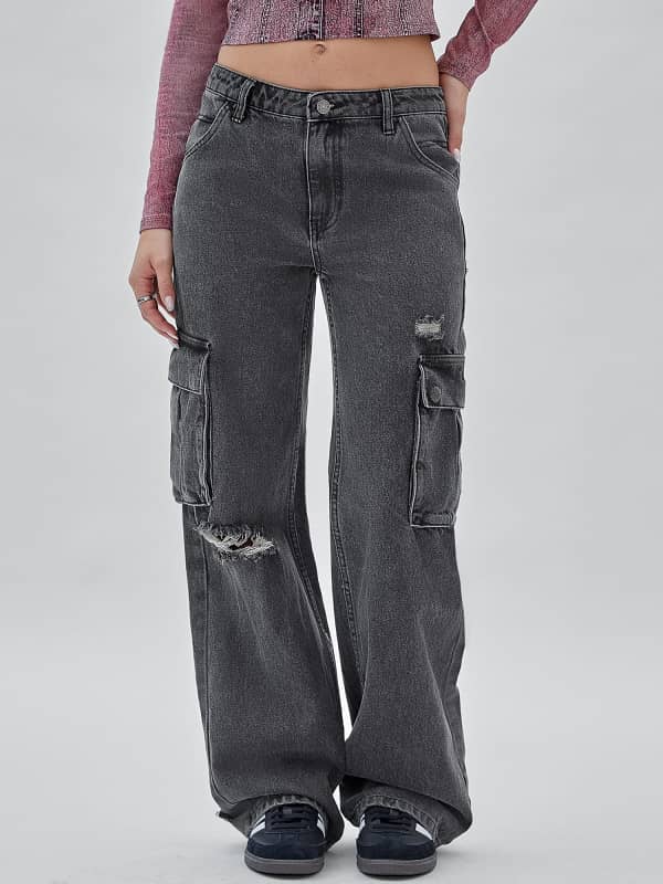Guess Cargo Denim Pants With Abrasions