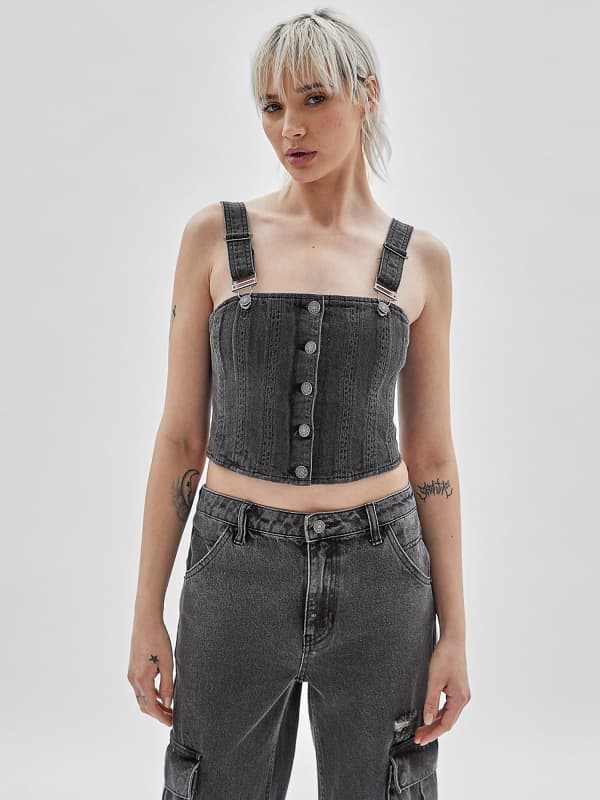 GUESS Bustier-Jeanstop Mit Knöpfen Vorn