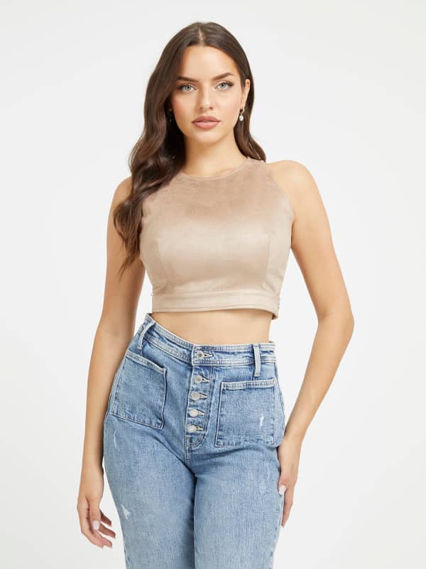 Guess 4G Logo Faux Suede Top