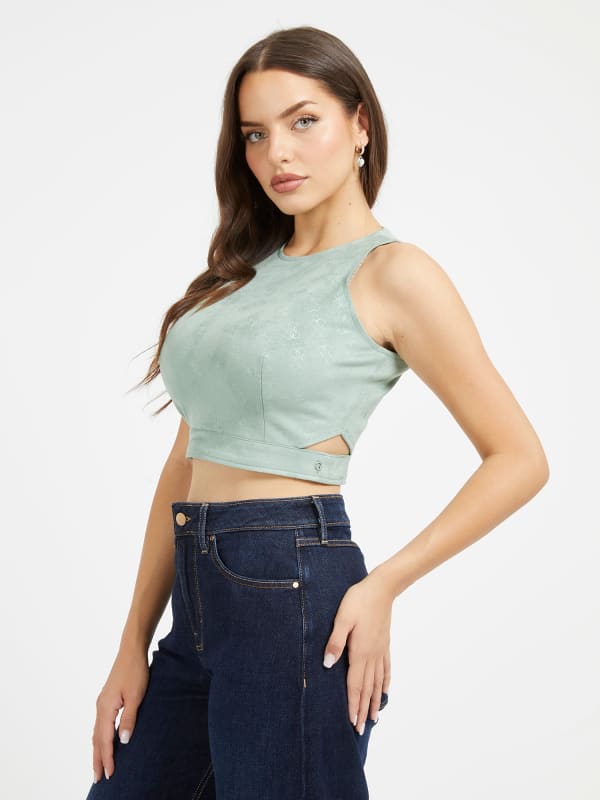 Guess 4G Logo Faux Suede Top