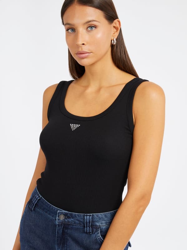 Guess Rhinestones Triangle Logo Tank Top