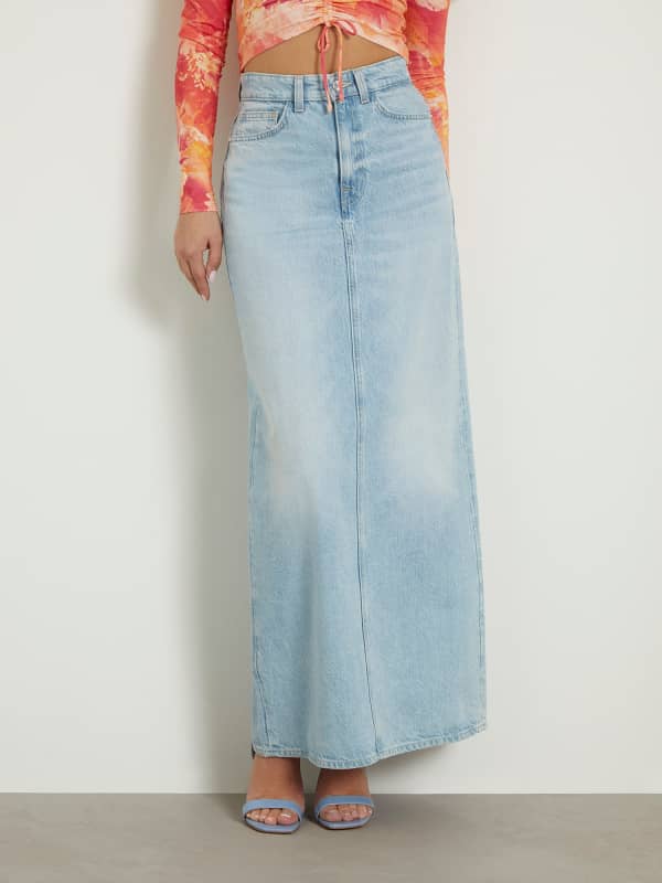 GUESS Lange Rok Van Denim Met Split In De Achterkant