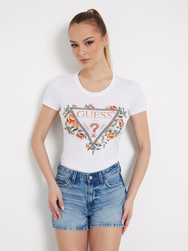 GUESS Stretch T-Shirt Met Bloemenlogo