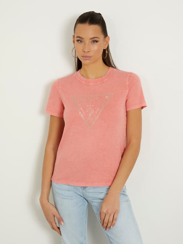 Guess Rhinestones Triangle Logo T-Shirt