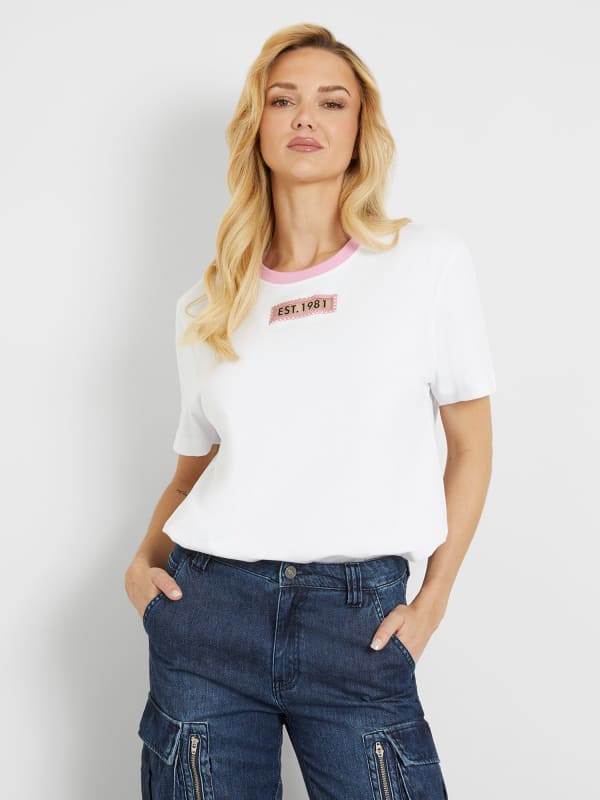 GUESS T-Shirt Logo Con Strass