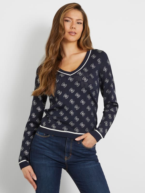GUESS Pullover Strass-Logo