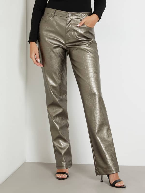 GUESS Recht Vallende Broek Van Metallic Kunstleer