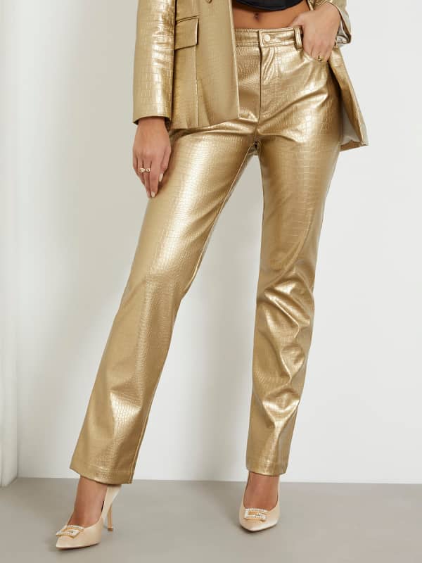 GUESS Recht Vallende Broek Van Metallic Kunstleer