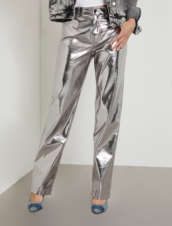 GUESS Recht Vallende Broek Van Metallic Kunstleer