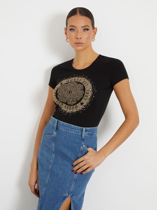 GUESS Stretch-T-Shirt Mit Frontlogo