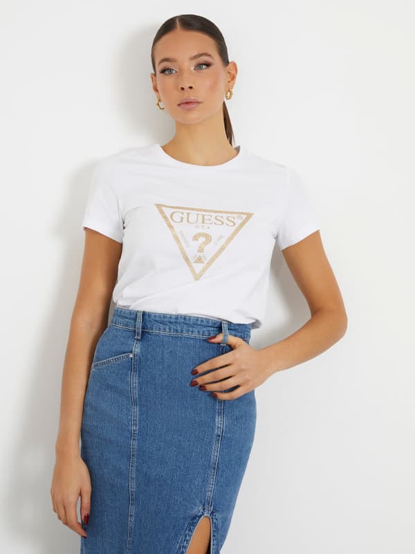 GUESS T-Shirt En Stretch Avec Logo Triangle