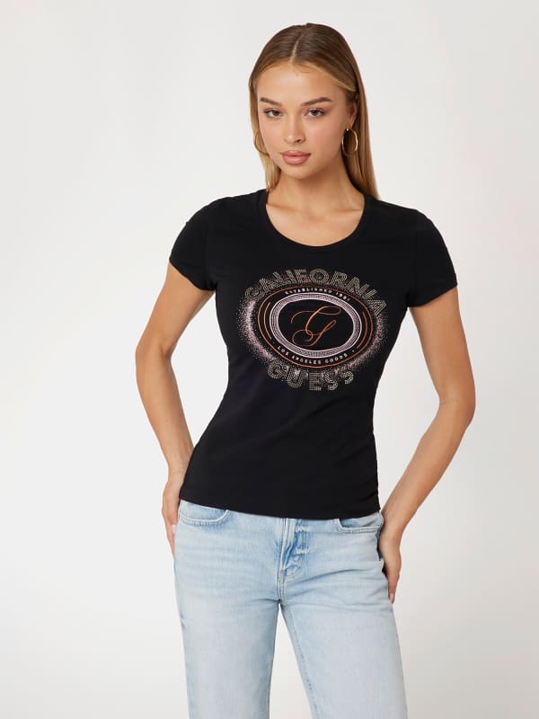 GUESS T-Shirt Stretch Logo Frontal Strass