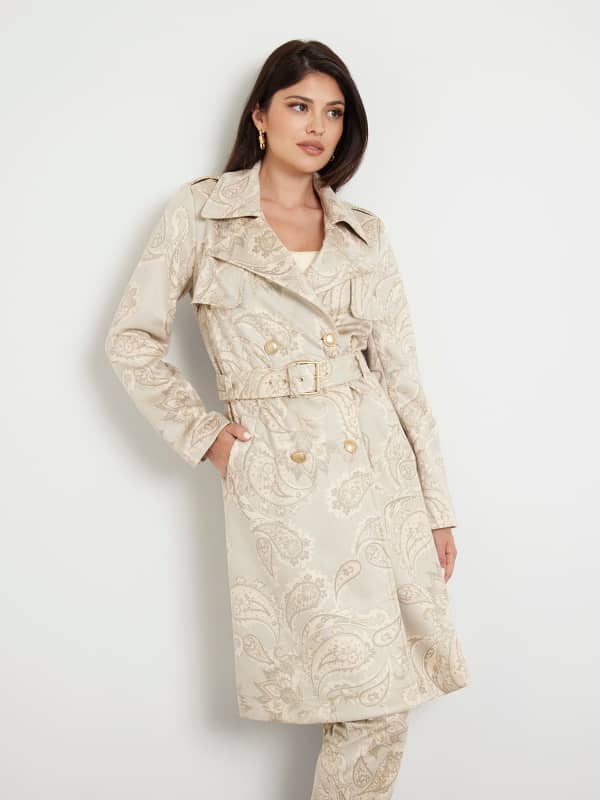 GUESS Trenchcoat Velourslederimitat Paisley-Print