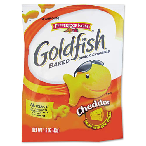 Goldfish Crackers, Cheddar, Single-Serve Snack, 1.5oz Bag, 72/Carton Goldfish Crackers, Cheddar, Single-Serve Snack, 1.5oz Bag, 72/Carton