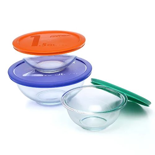 Smart Essentials 6-Piece Glass Mixing Bowl Set with Assorted Colored Lids Smart Essentials 6-Piece Glass Mixing Bowl Set with Assorted Colored Lids
