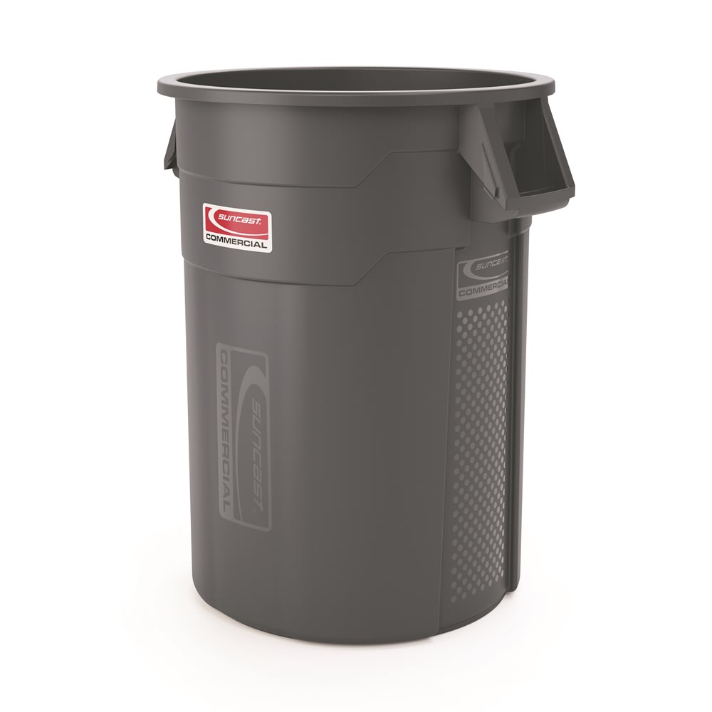 32 Gallon Black Round Commercial Trash Can with Lid and Dolly, image size:1000x1000