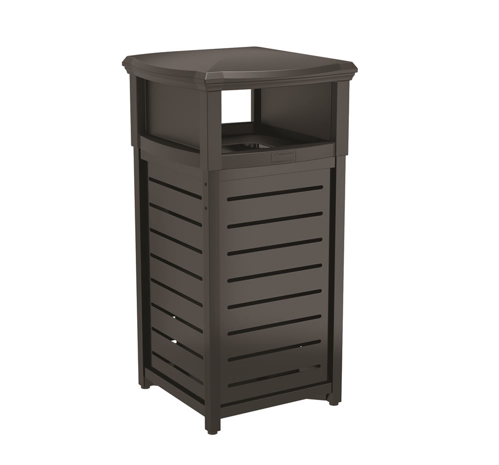 GuestSupply EE. UU. | Cesto de Basura Cuadrado Decorativo de Metal para  Exteriores Suncast Commercial de 30 Galones, con Tapa de 2 Vías, image size:1000x931