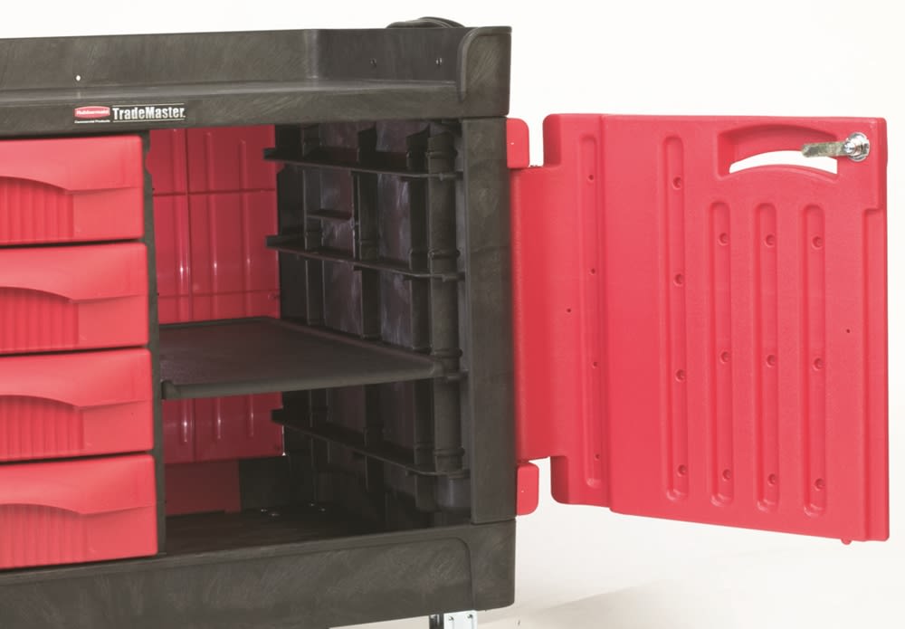 Rubbermaid Commercial TradeMaster Tool Storage Cart – 4 Drawers + Cabinet, 750 Lb Capacity, Black