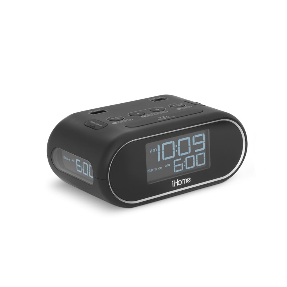 iHome HiH35B Alarm Clock with Triple Display and USB Charging Ports, Black
