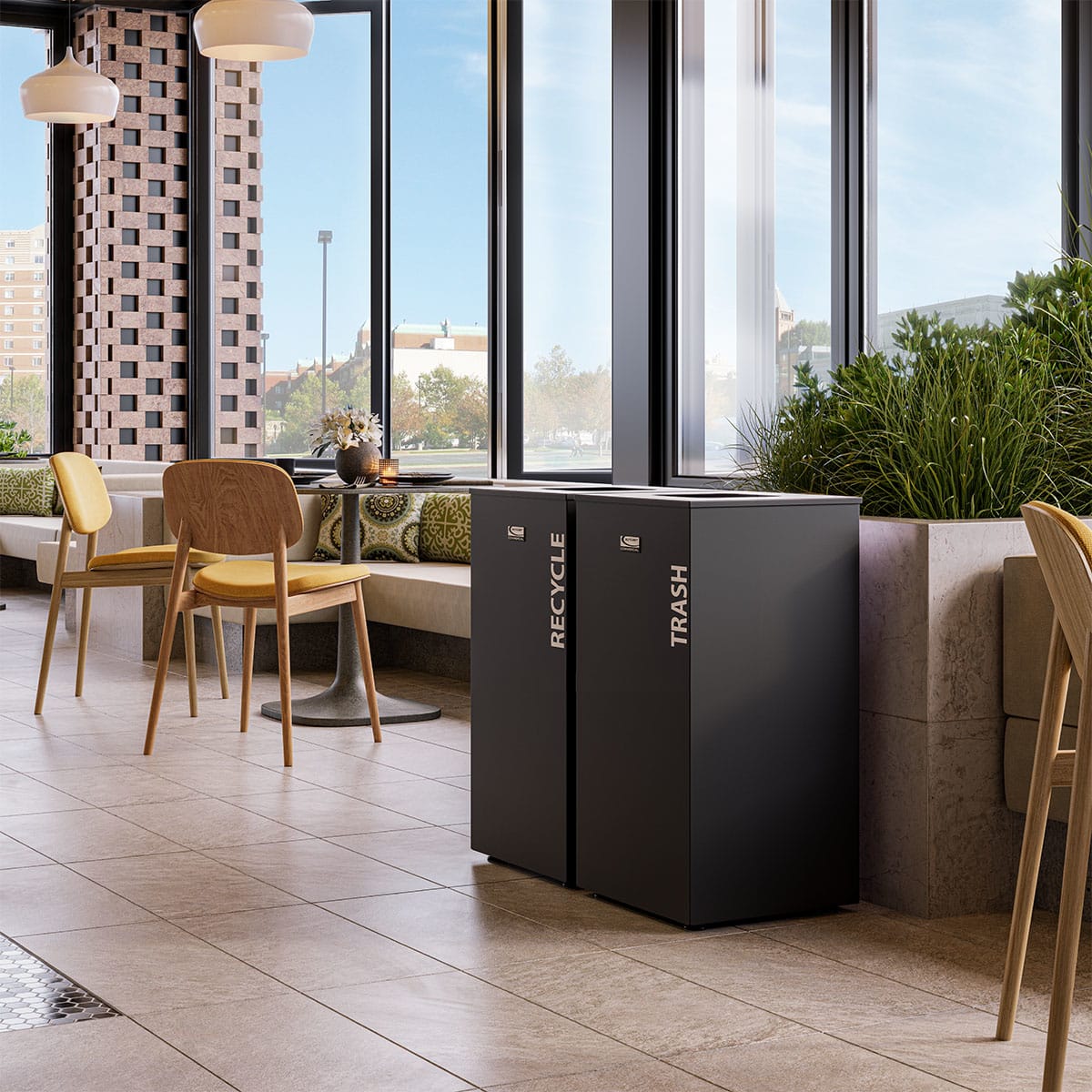 Produktbild von Suncast Commercial Mülltonne | Schlankes Design | Mit Griffen | Schwarz | Robuste Konstruktion