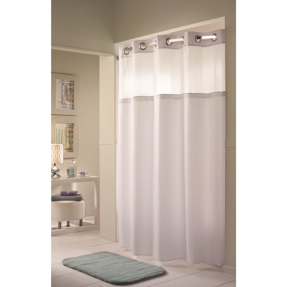 GuestSupply US  Hookless® Double H Shower Curtain with Snap-in Liner,  Polyester, 71x77, White