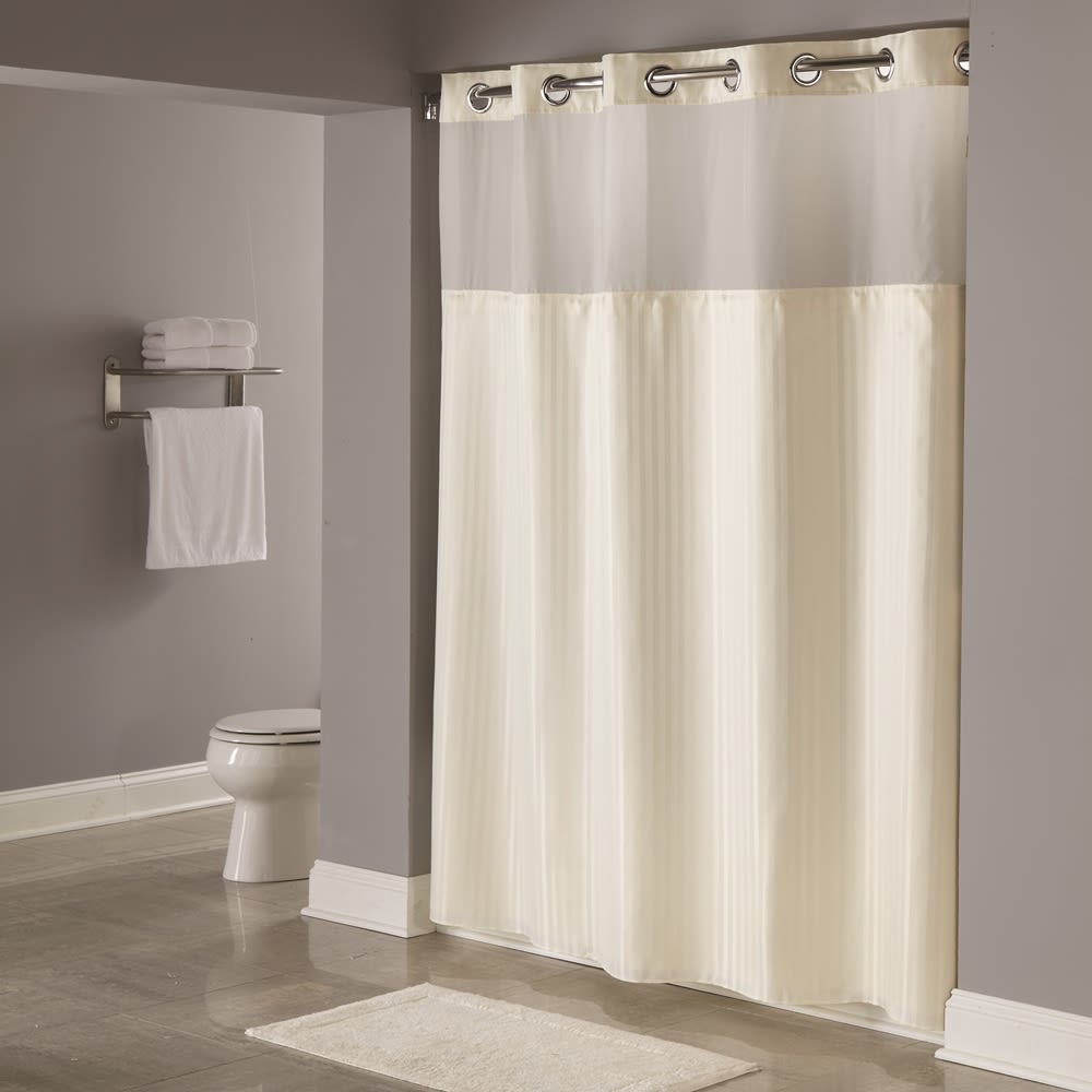 GuestSupply US  Hookless® Double H Shower Curtain with Snap-in Liner,  Polyester, 71x77, Beige
