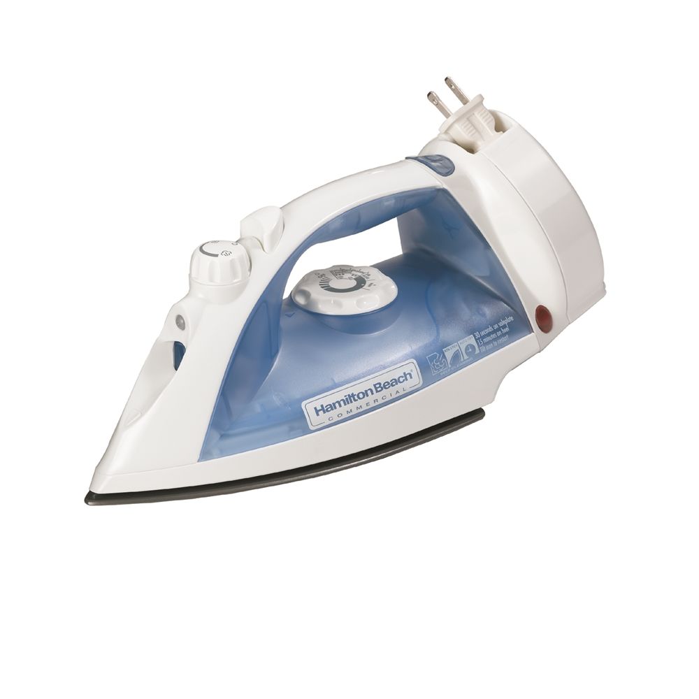 GuestSupply US | Hamilton Beach® Iron with Retractable Cord, White and Blue