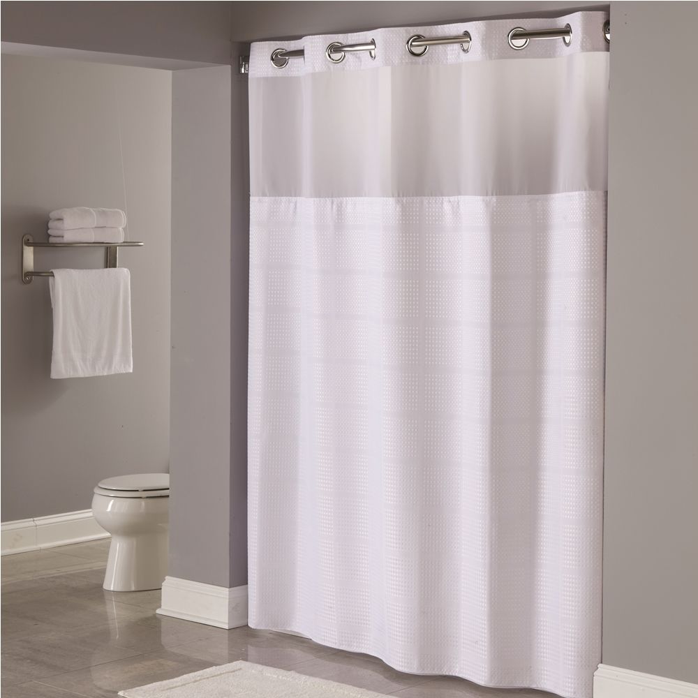 GuestSupply US  Protect360° Herringbone Shower Curtain, Snap-in Liner, Hook  Free, Antimicrobial, Poly, 71x77, White