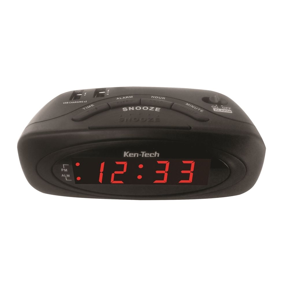 Guestsupply Us Alarm Clock With 2 Usb Charging Hubs And Battery Backup Black