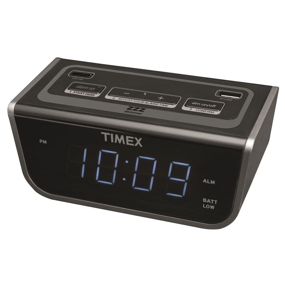 GuestSupply US | Timex T262B Bedside LED Alarm Clock with Dual USB  Charging, Black