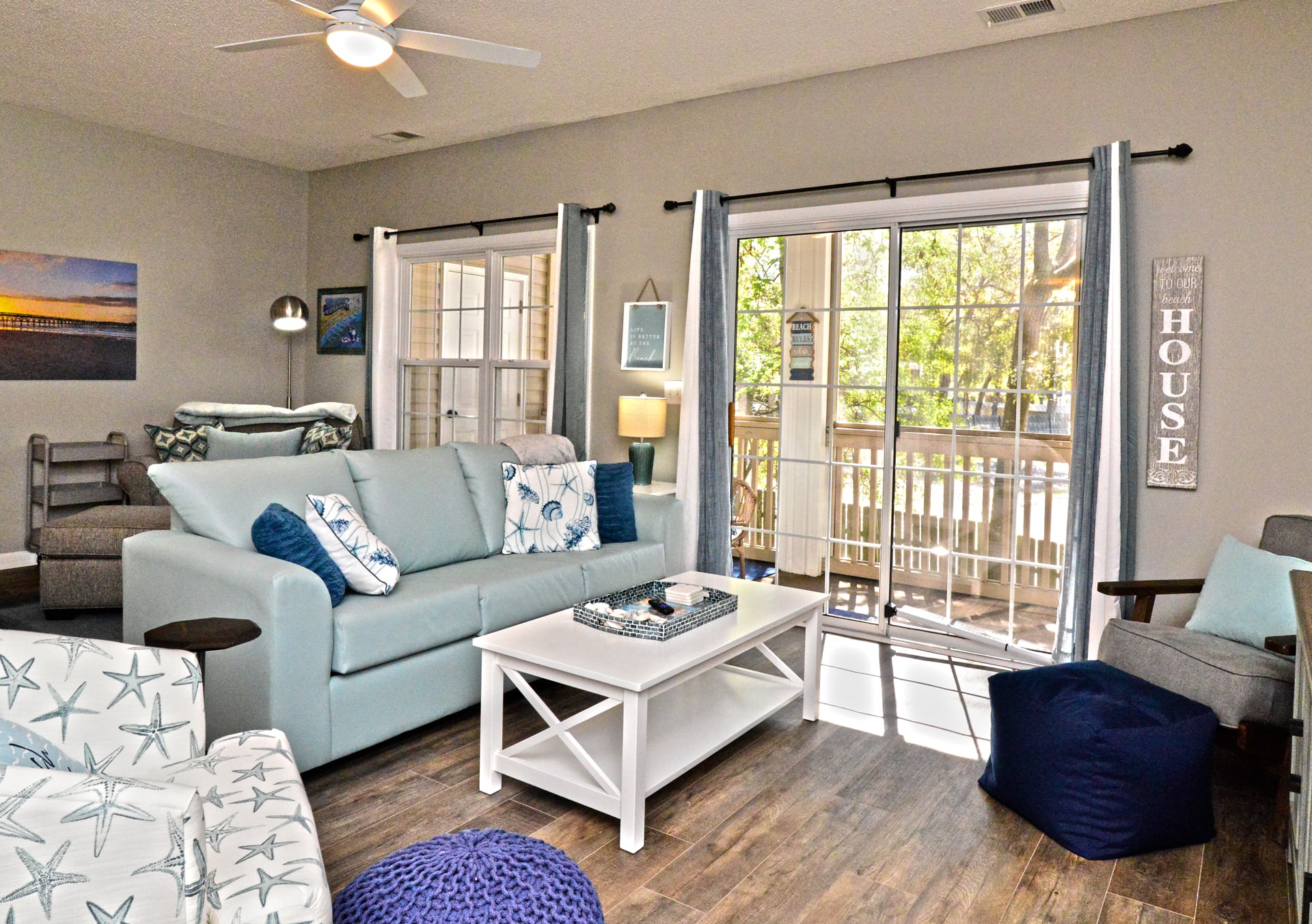 Large living room with sliding glass doors