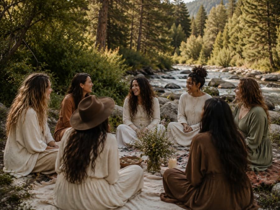 Women gathered outdoors in nature