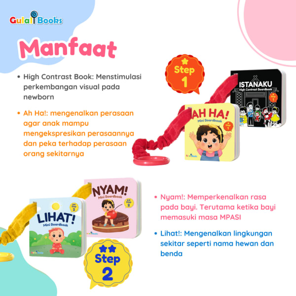 Gulalibooks - Paket Buku Bayi High Contrast isi 4 dengan Gantungan Stroller Mini Board Book-189