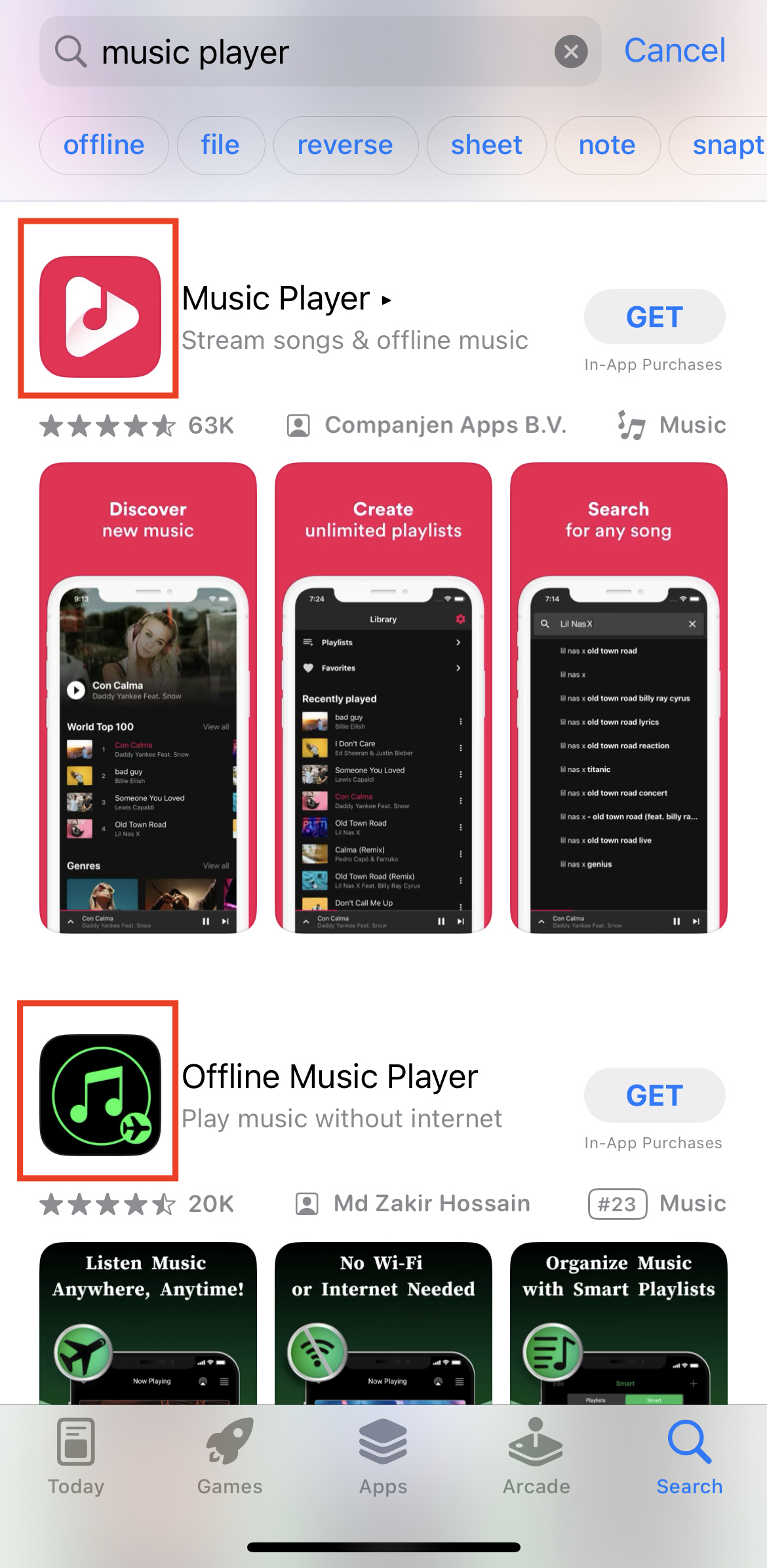 music player apple app store search results