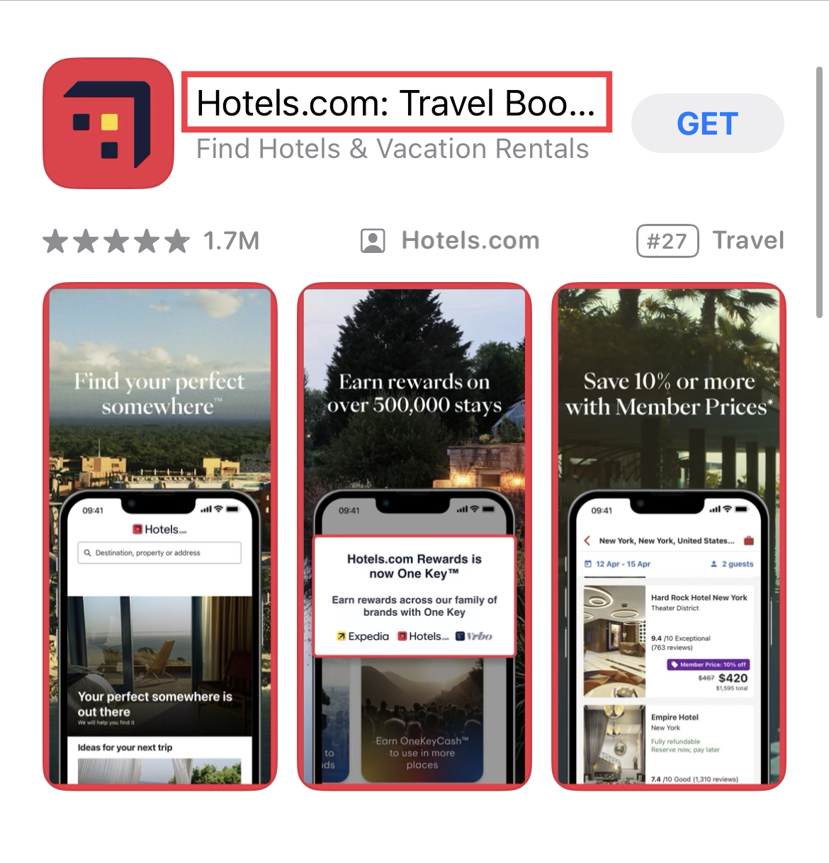 hotels.com apple app store search results