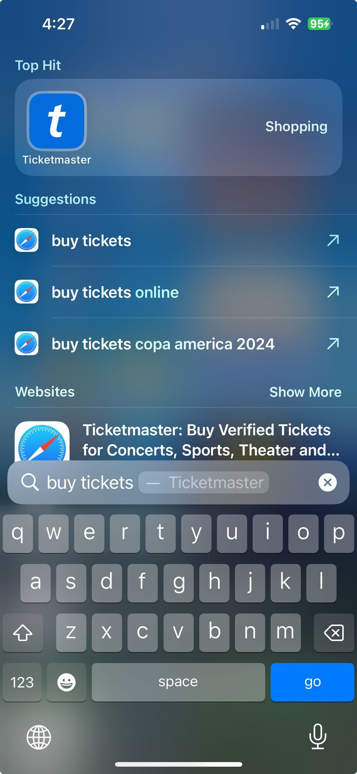 buy tickets deep link ticketmaster ios spotlight