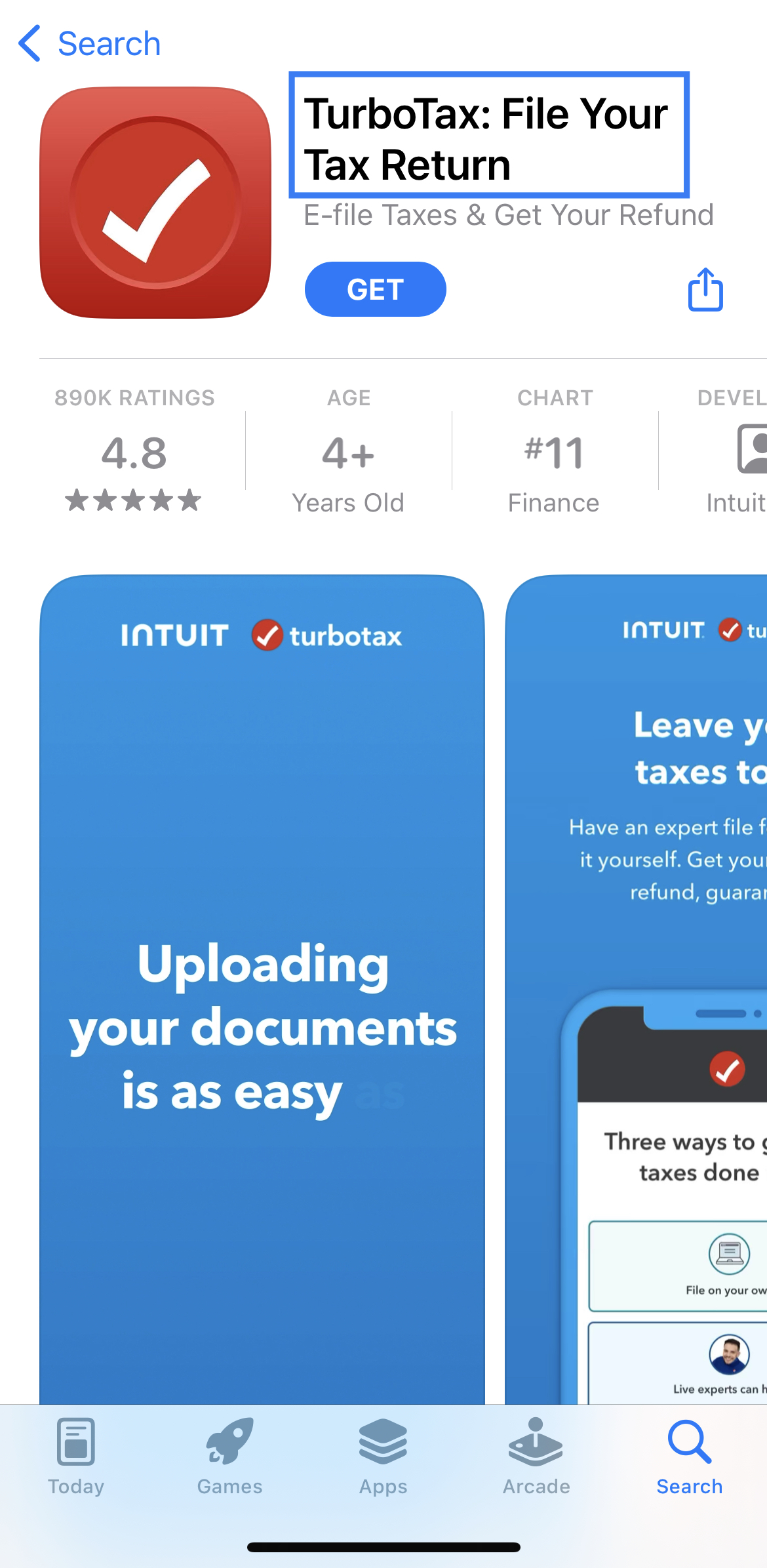 turbotax app store title highlighted