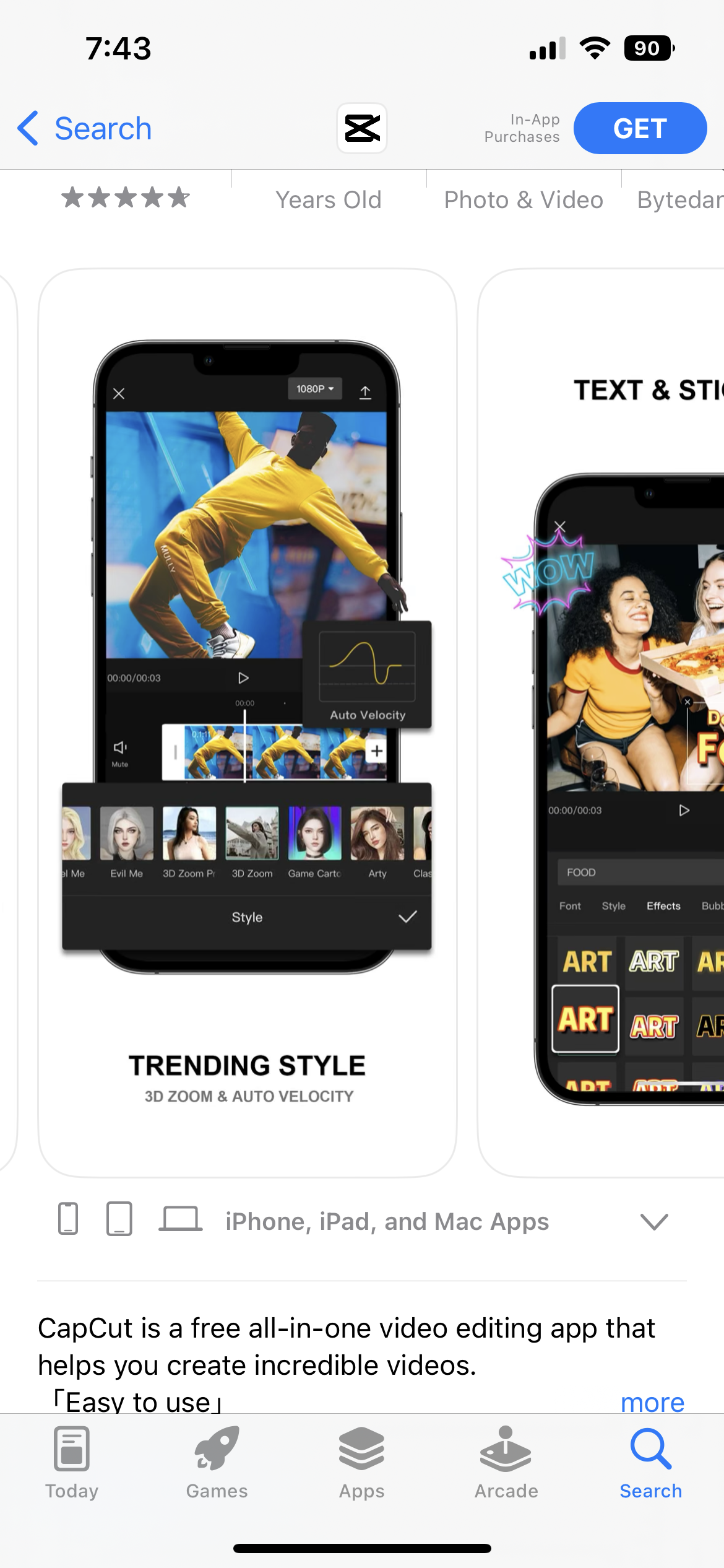 Capcut app store screenshot with the words "trending style"