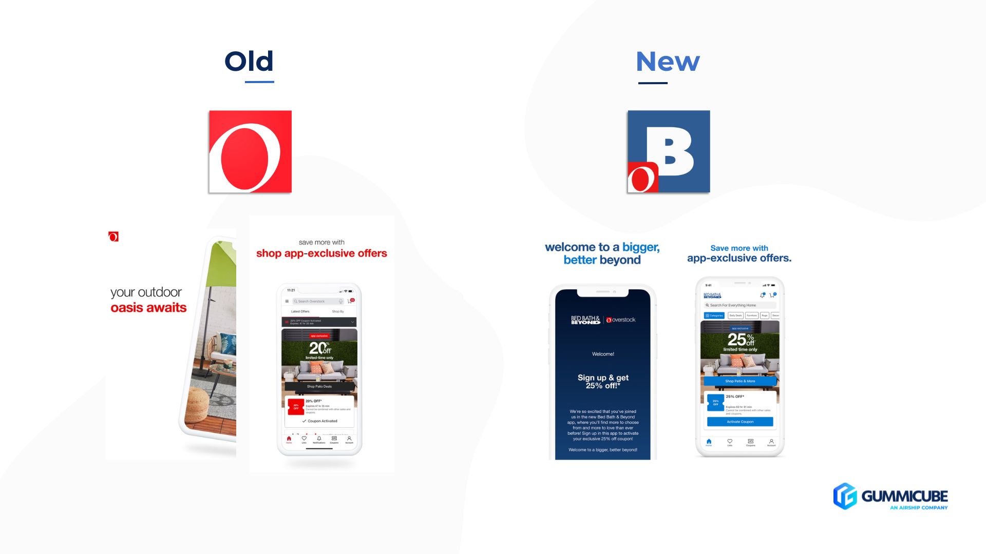 overstock bed bath and beyond old app listing versus new app listing