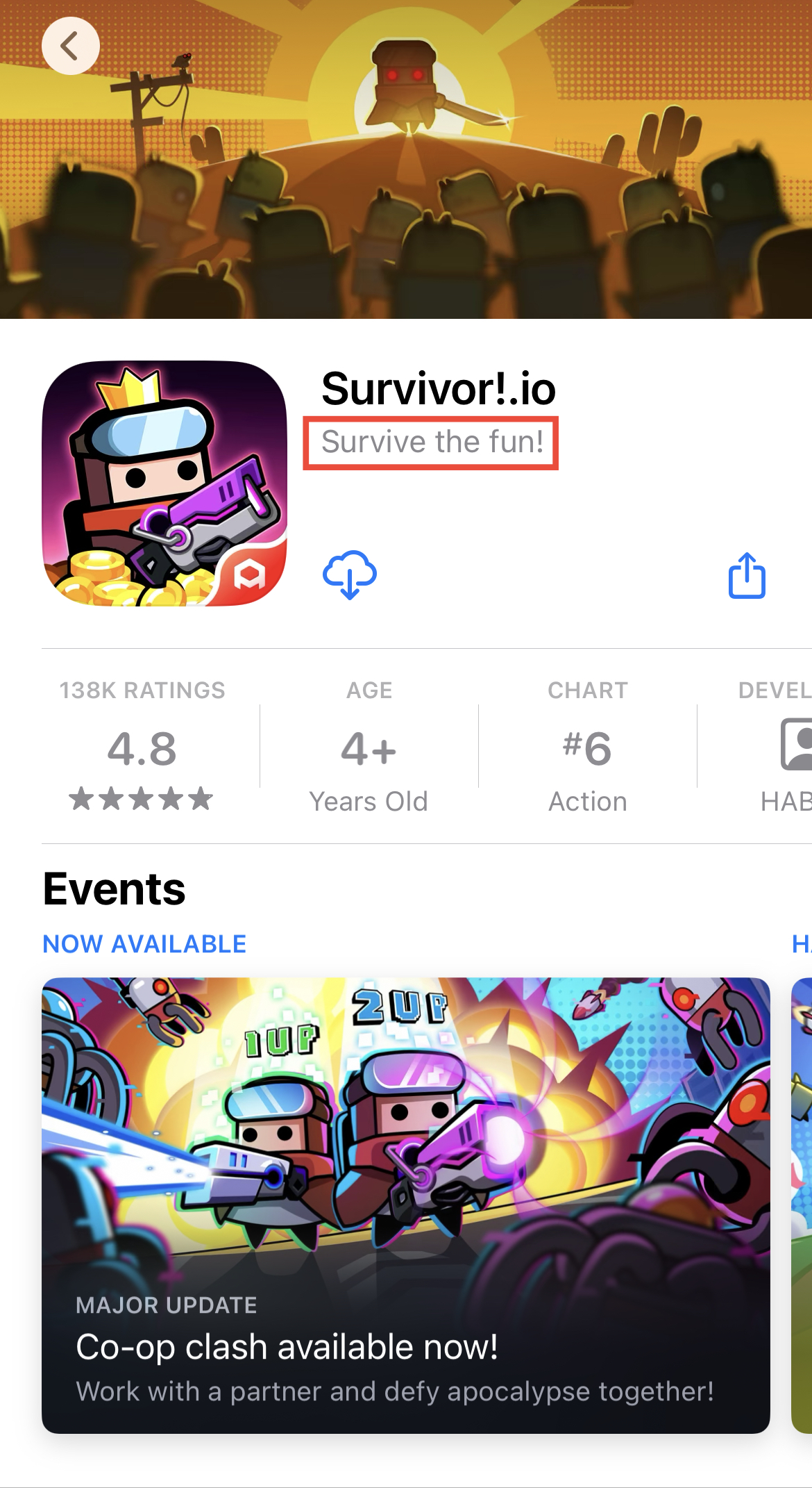 survivor.io apple app store product page with subtitle highlighted