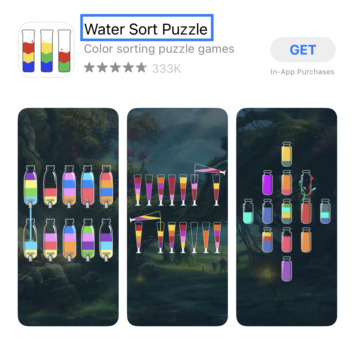 water sort puzzle game apple app store listing