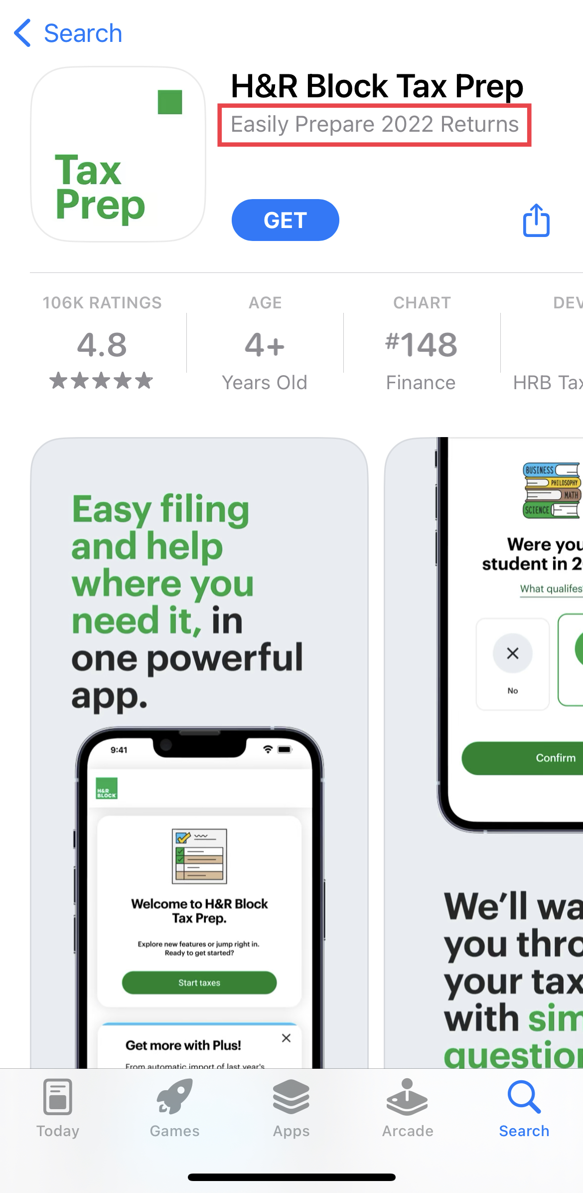 h&r block app store subtitle