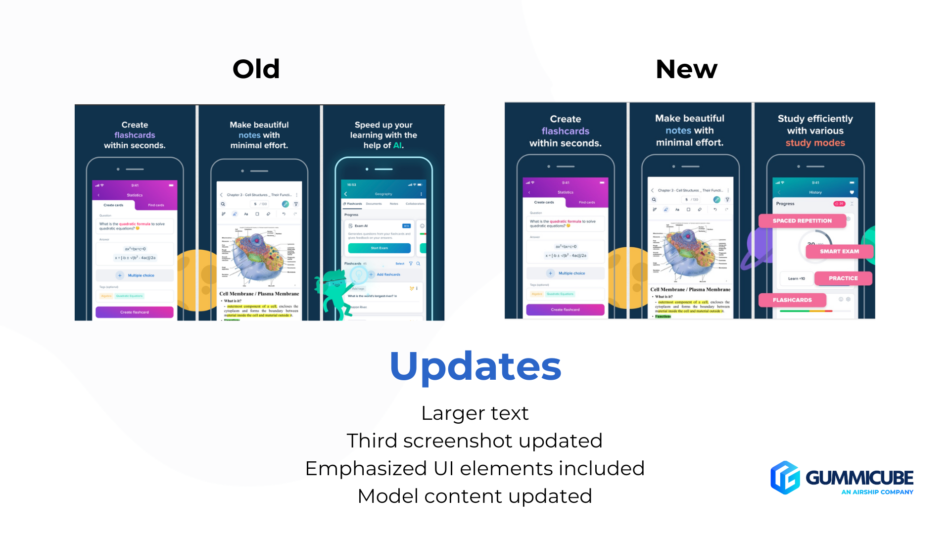 vaia study app store screenshot old vs new images