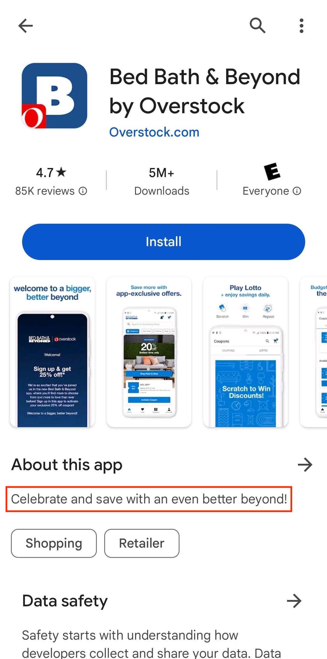 bed bath and beyond app short description