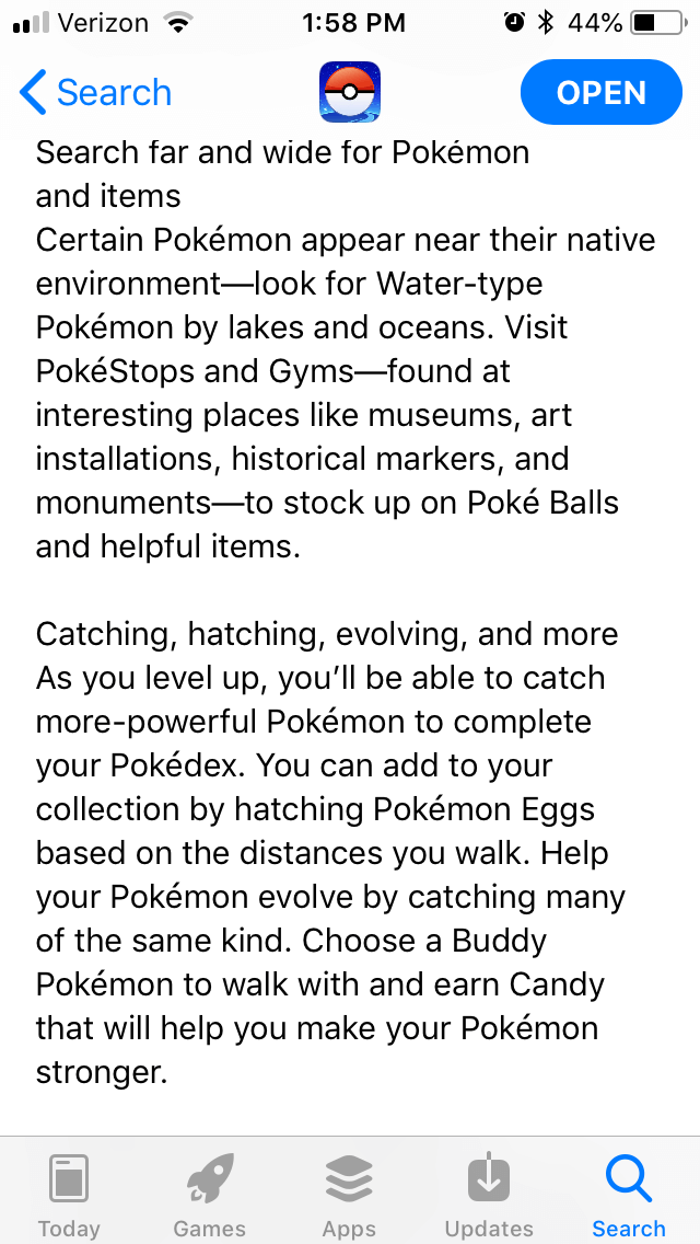 Pokemon GO iOS description