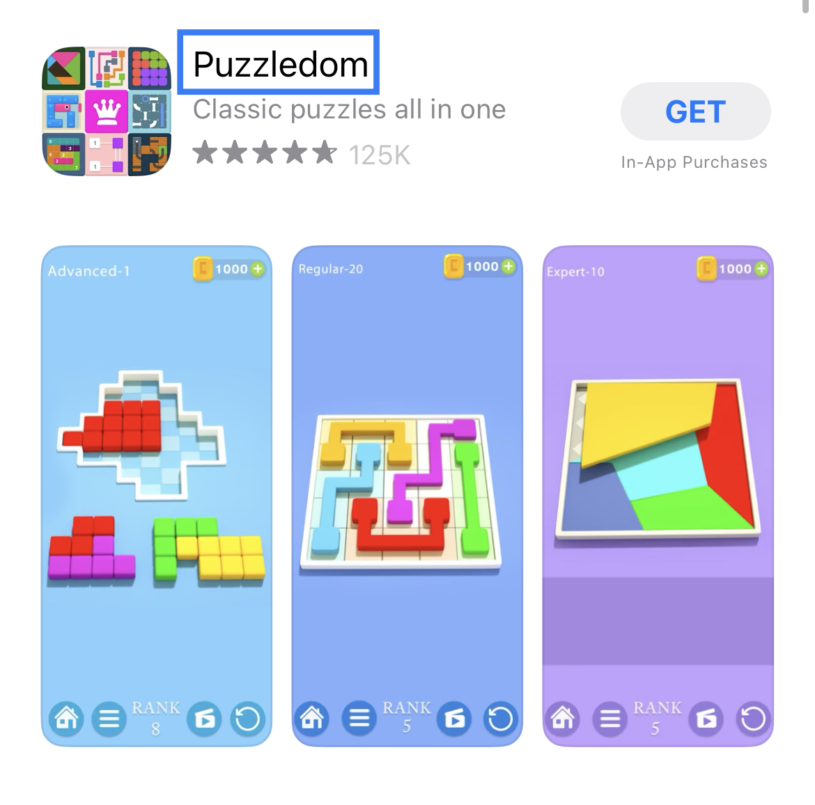 puzzledom apple app store search listing